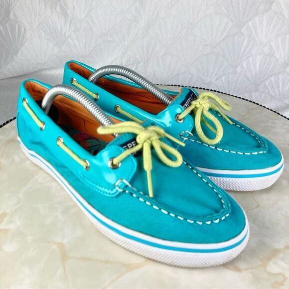 Sperry Shoes Women 6.5 Turquoise Blue Classic Summer Driving Slip On Boat Loafer - Picture 2 of 10